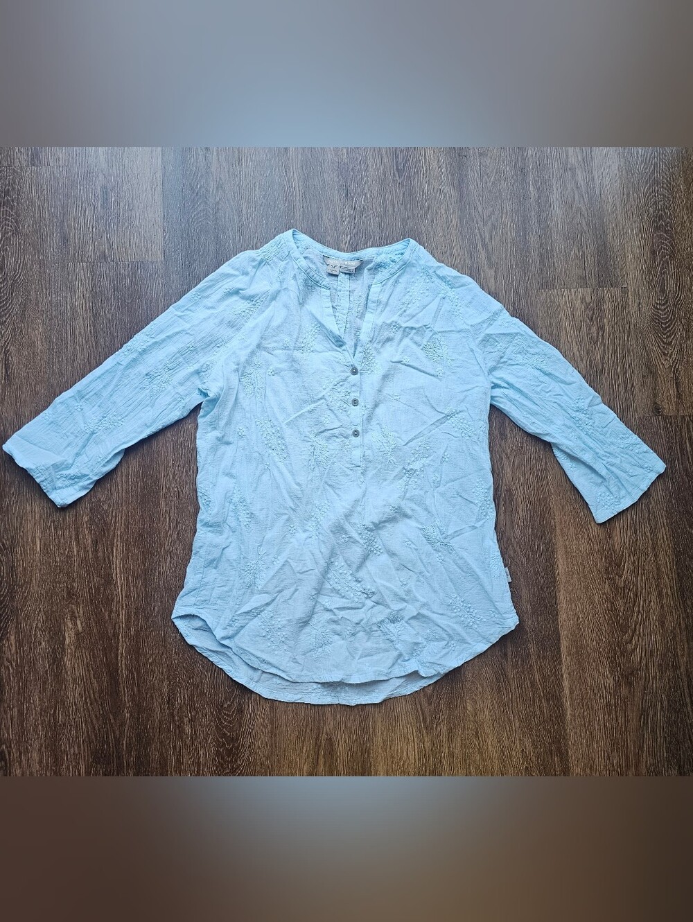 Womens Royal Robbins M Textured Baby Blue Tunic Blouse Buttons
